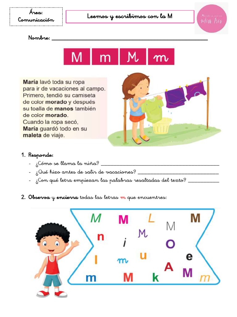 Fichas educativas de la letra M | PDF