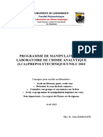 Programme de Manipulation Au Laboratoire de Chimie Analytique (Lca) /Prepolytechnique/Unilu 2023