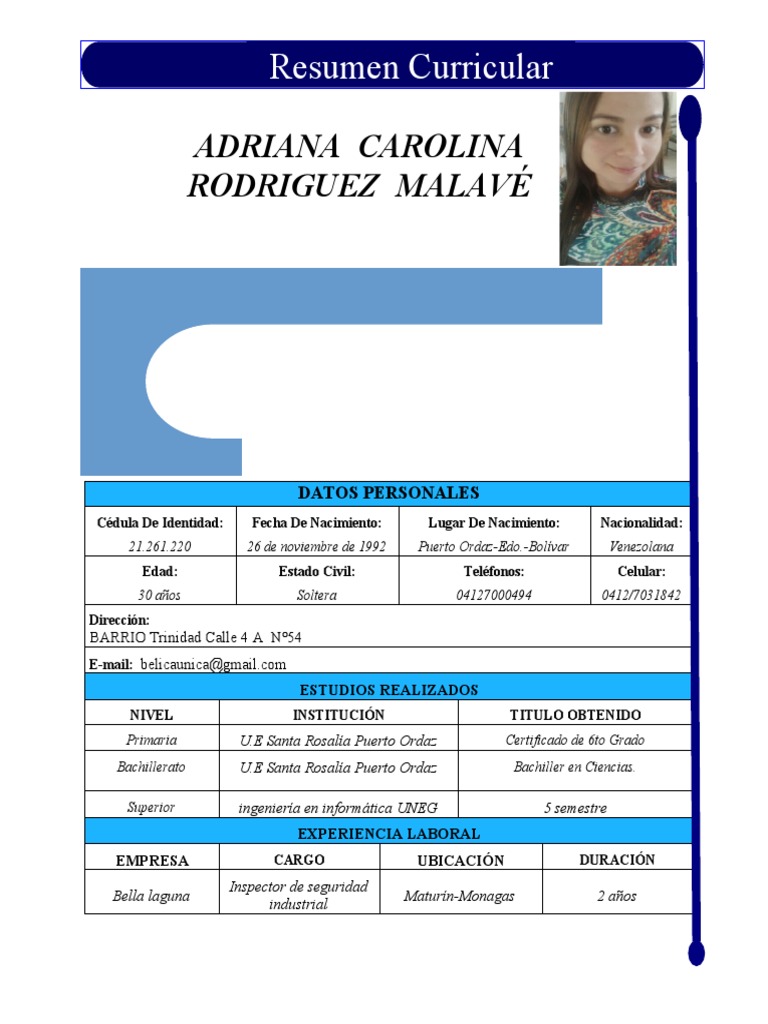 Resumen Curricular Adriana Carolina - 1695533000