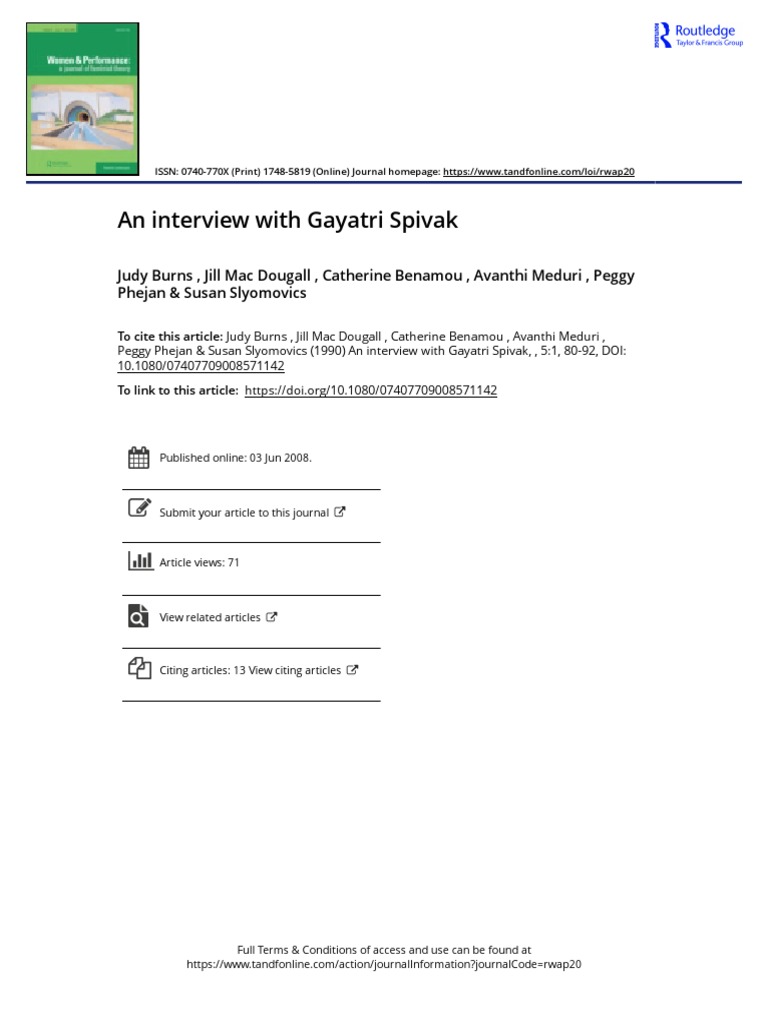 Interview with Gayatri Spivak | PDF | Ethnography | Feminism