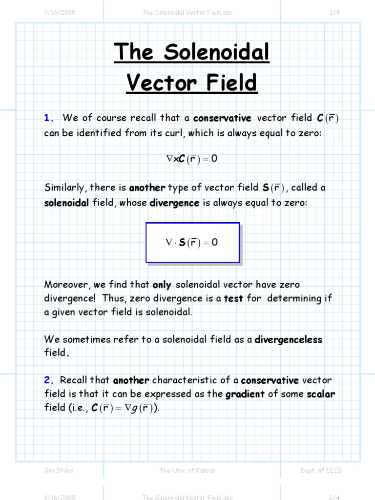 The Solenoidal Vector Field PDF Divergence Multivariable Calculus