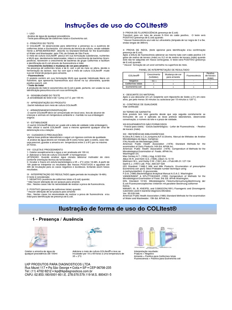 Bula Colitest® Folha Unica | PDF | Escherichia Coli | Embalagem e rotulagem