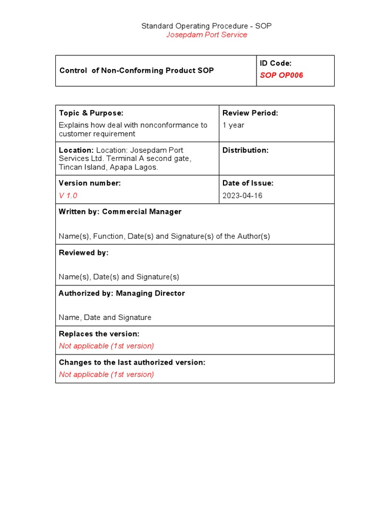 Nonconforming Product Handling SOP | PDF | Business