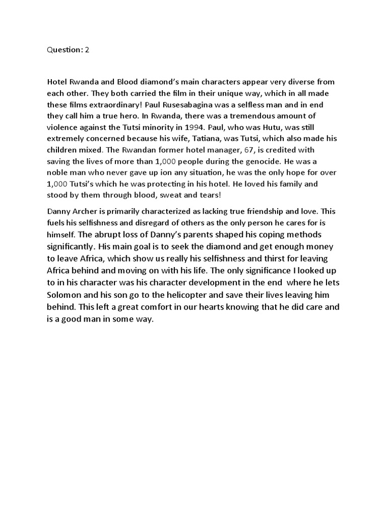 Character Analysis: Hotel Rwanda vs. Blood Diamond | PDF | Art