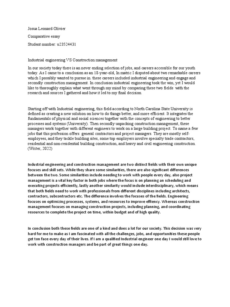 Comparative Essay | PDF | Construction Management | Industrial Engineering