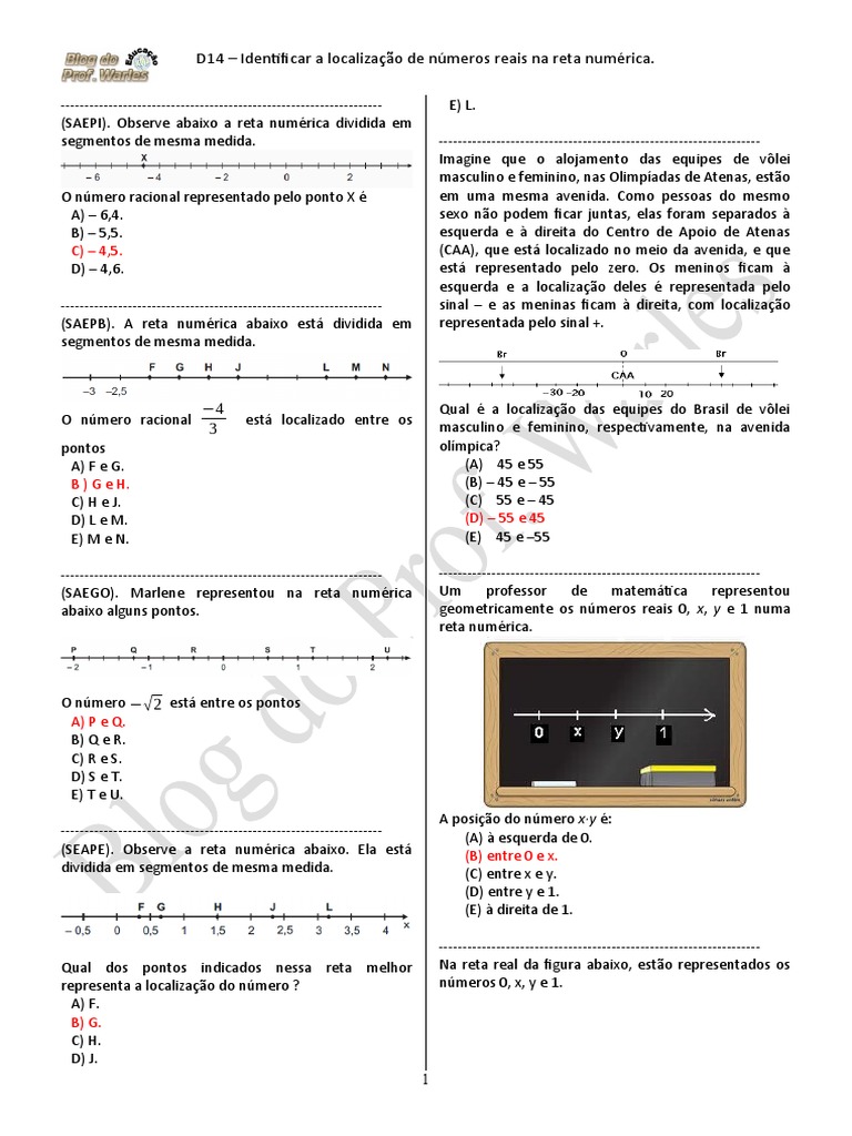 Identificar números na reta numérica | PDF | Número real | Linha ...