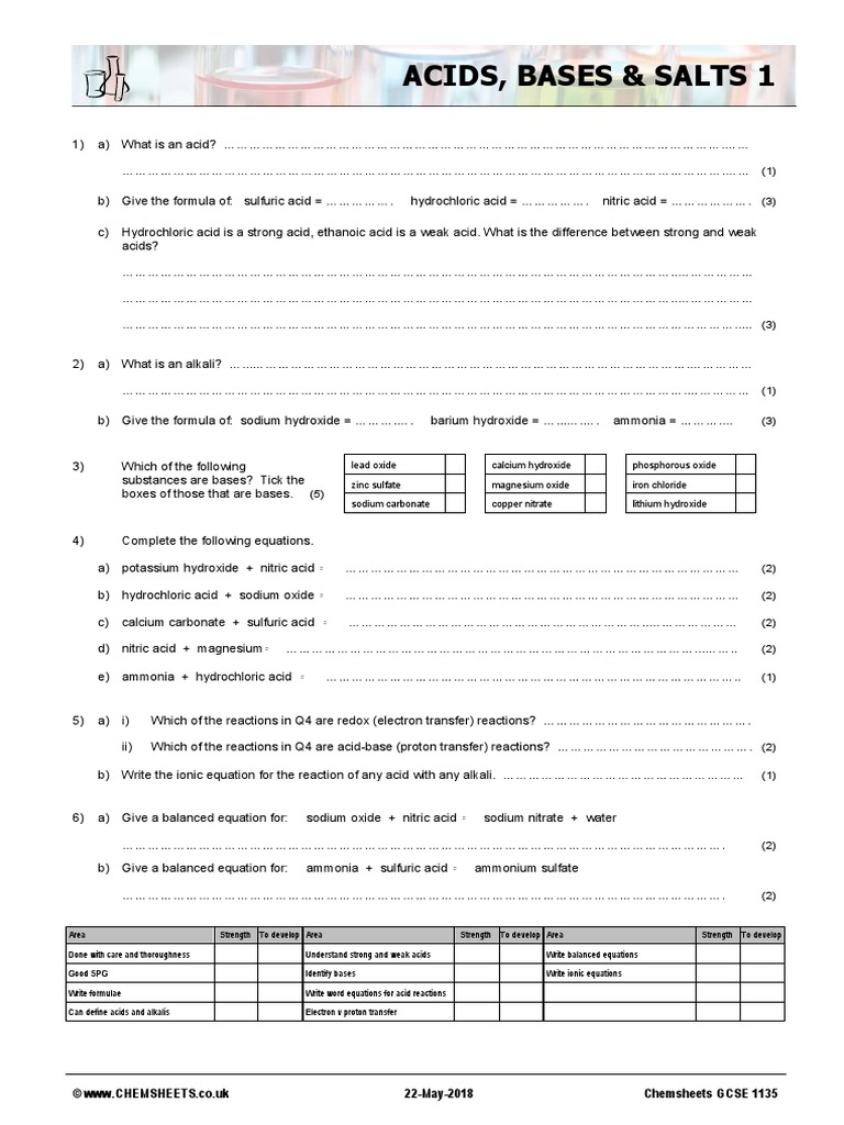 Chemsheets GCSE 1135 Acids Bases and Salts 1 PDF Chemical Reactions
