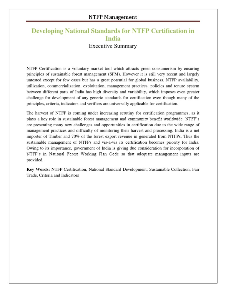NTFP Certification Standards in India | PDF