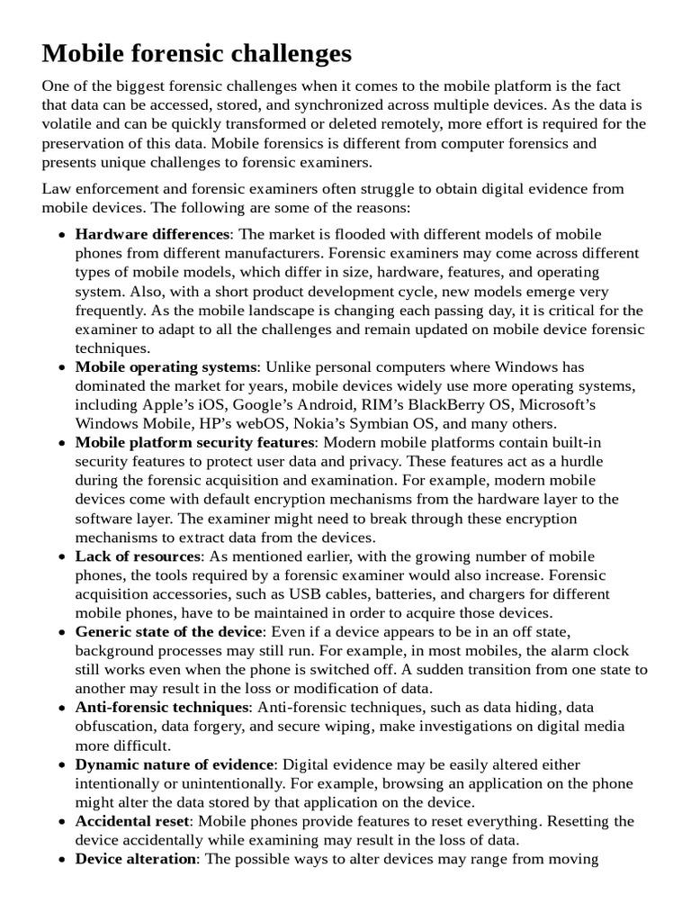Mobile Forensics: Key Challenges Explained | PDF | Mobile App ...