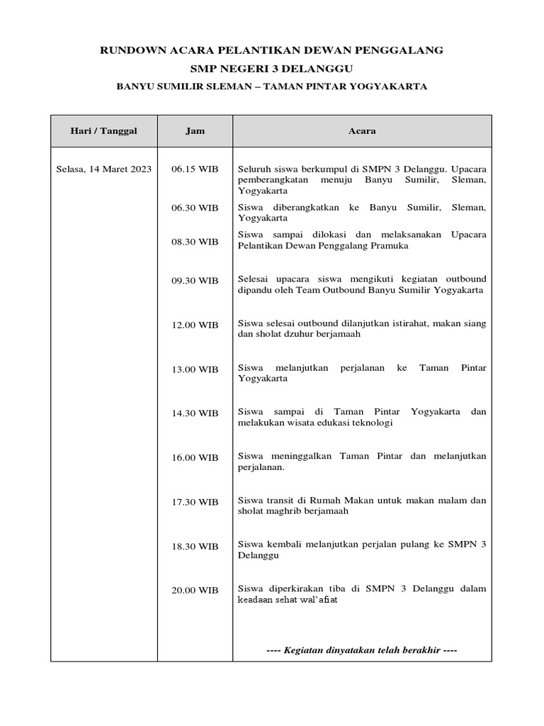 Rundown Pelantikan Dewan Penggalang SMPN 3 | PDF