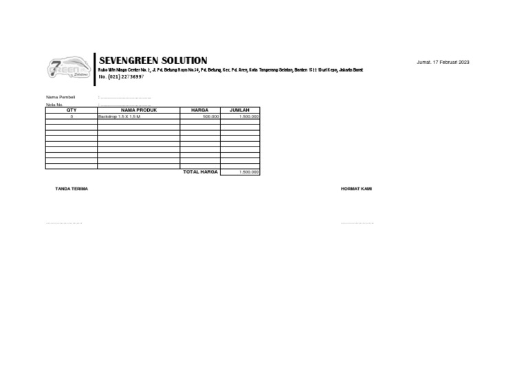 Nota Pembelian Backdrop Sevengreen | PDF