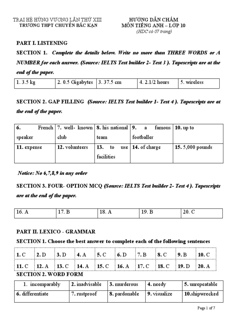 Number for each answer source ielts test builder 2 test 3