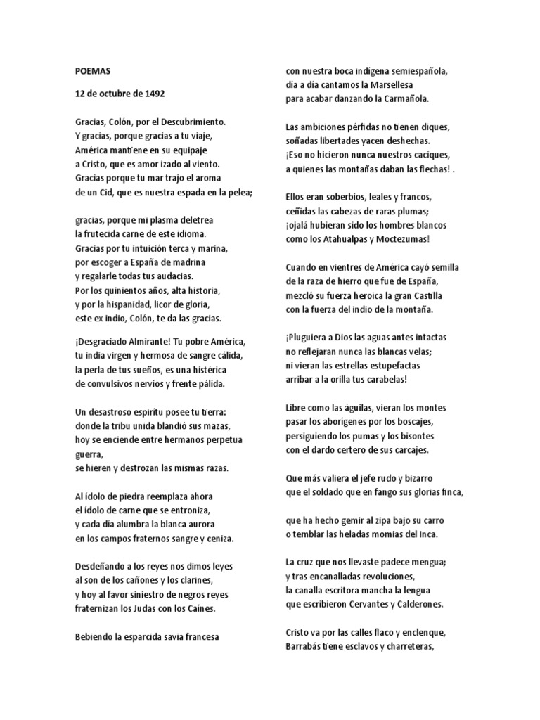 Poemas sobre el 12 de octubre y Colón | PDF | Cristobal colon