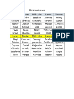 Horario de aseo semanal del personal