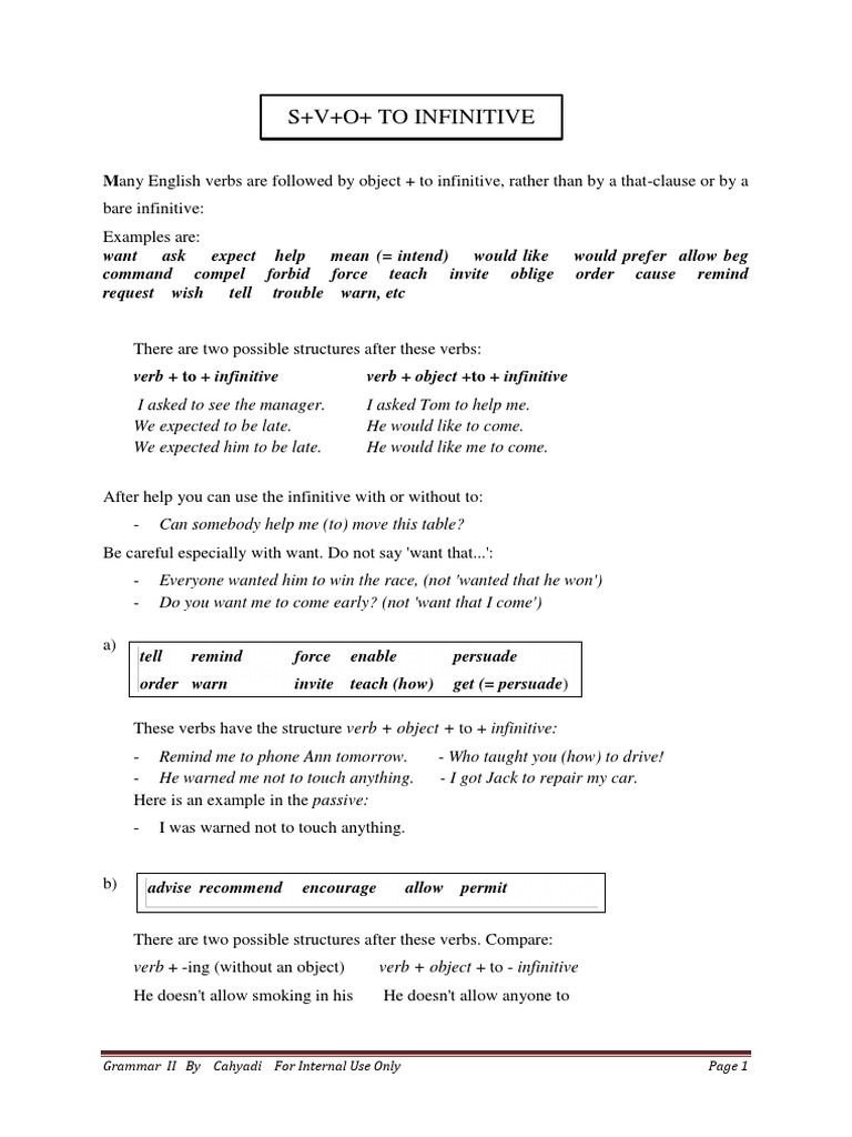 English Verbs: Object + To Infinitive Guide | PDF | Verb