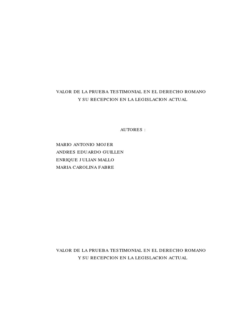 Valor de La Prueba Testimonial en Roma (Mario Antonio Mojer) PDF