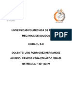 Universidad Politécnica de Tecamac Mecanica de Solidos: Unida 2 - Ea1