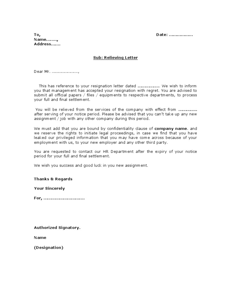 Relieving Letter | PDF