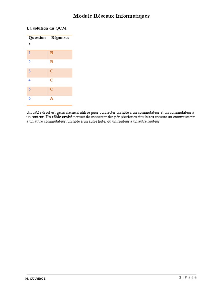 Réponses QCM et Types de Câbles Réseau | PDF | Ordinateurs