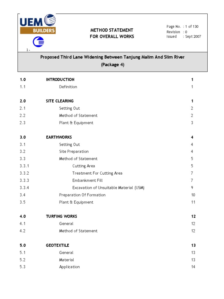 Method Statement for Highway Widening | PDF | Road | Deep Foundation
