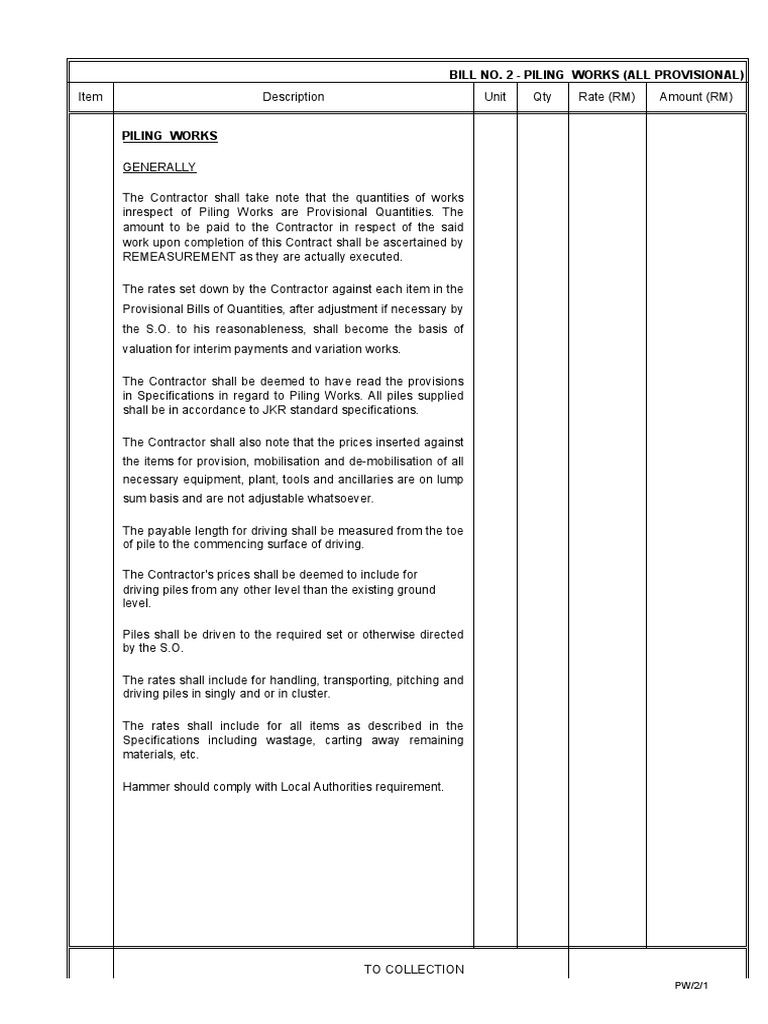 Provisional Bill for Piling Works | PDF | Stairs | Deep Foundation