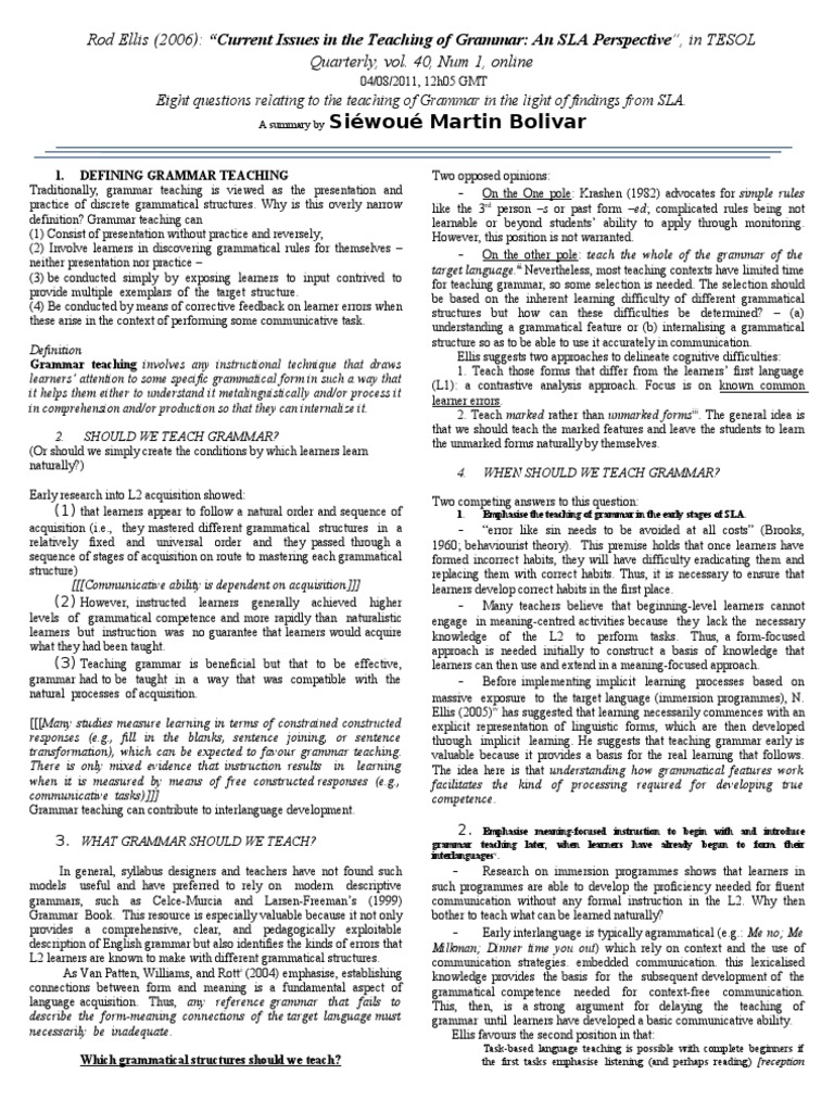 Current Issues in Grammar Teaching | PDF | Second Language | Second ...