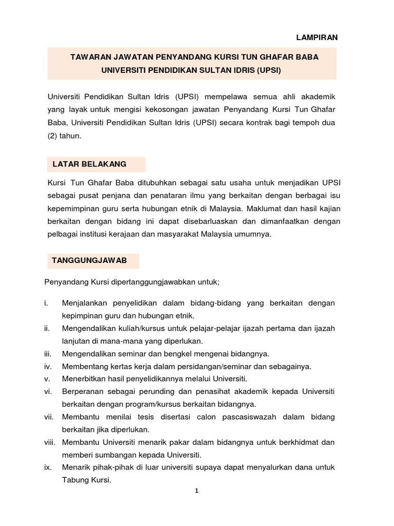 Jawatan Penyandang Kursi Tun Ghafar Baba | PDF | Ilmu Sosial | Perjalanan