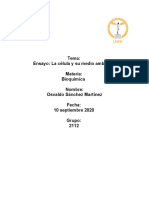 Tema: Ensayo: La Célula y Su Medio Ambiente Materia: Bioquímica Nombre: Osvaldo Sánchez Martínez Fecha: 10 Septiembre 2020 Grupo: 2112