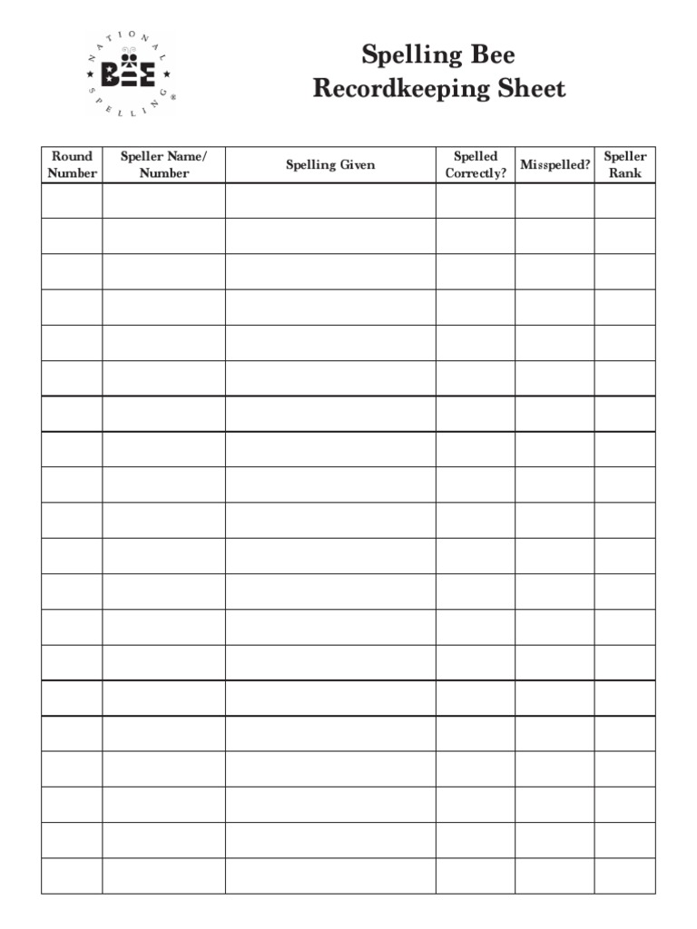 Spelling Bee Recordkeeping Sheet | PDF