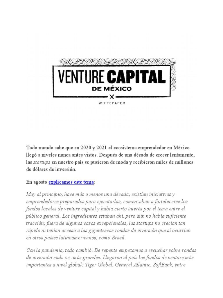 Venture Capital en México: Evolución y Retos | PDF | Empresa de inicio ...
