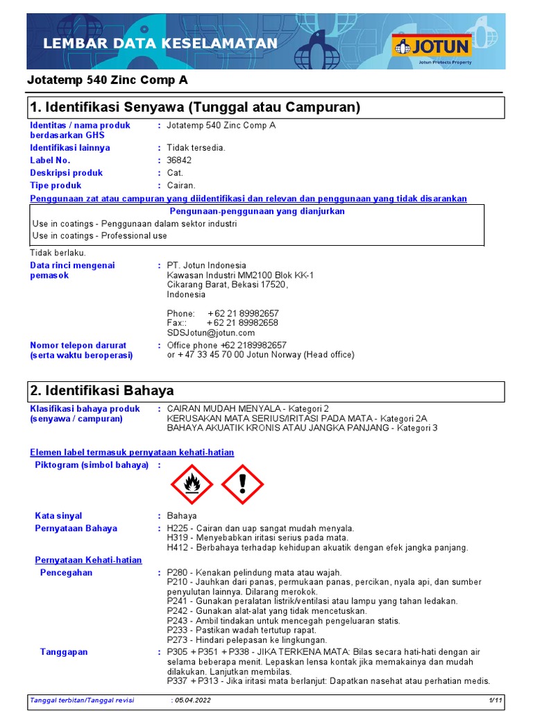 Safety Data Sheet Jotun Jotatemp 540 Zinc PDF