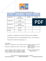 CUOTAS y HORARIOS CICLO 2023-2024