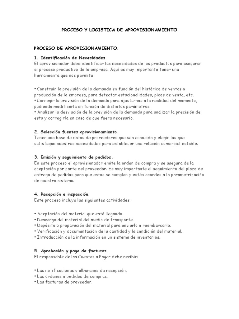 Proceso y Logistica de Aprovisionamiento | PDF | Logística | Obtención
