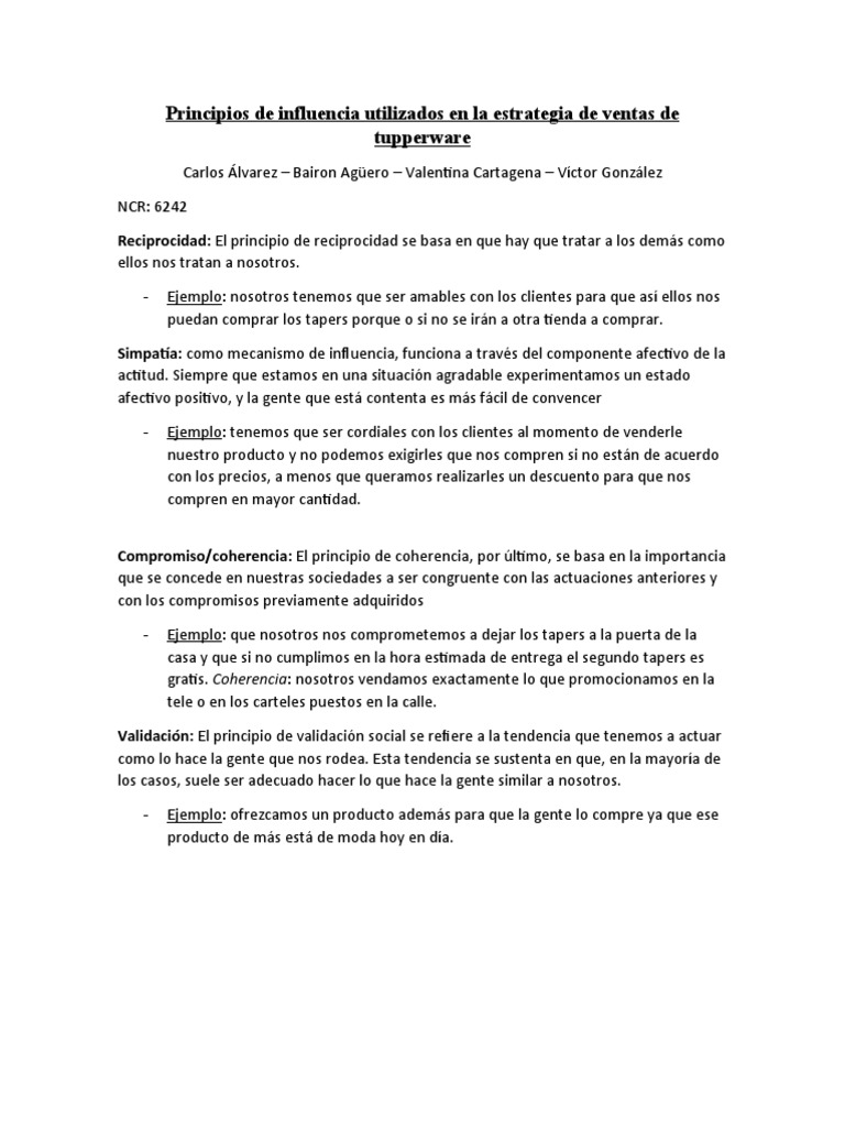 Principios de Influencia Utilizados en La Estrategia de Ventas de ...