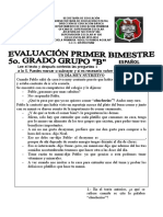 EVALUACIÓN PRIMER BIMESTRE 5o GRADO