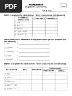 Worksheet Algebraic Expression