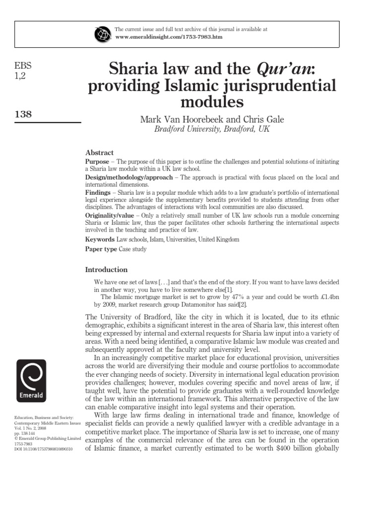 Sharia Law And The Qur An Providing Islamic Jurisprudential Modules