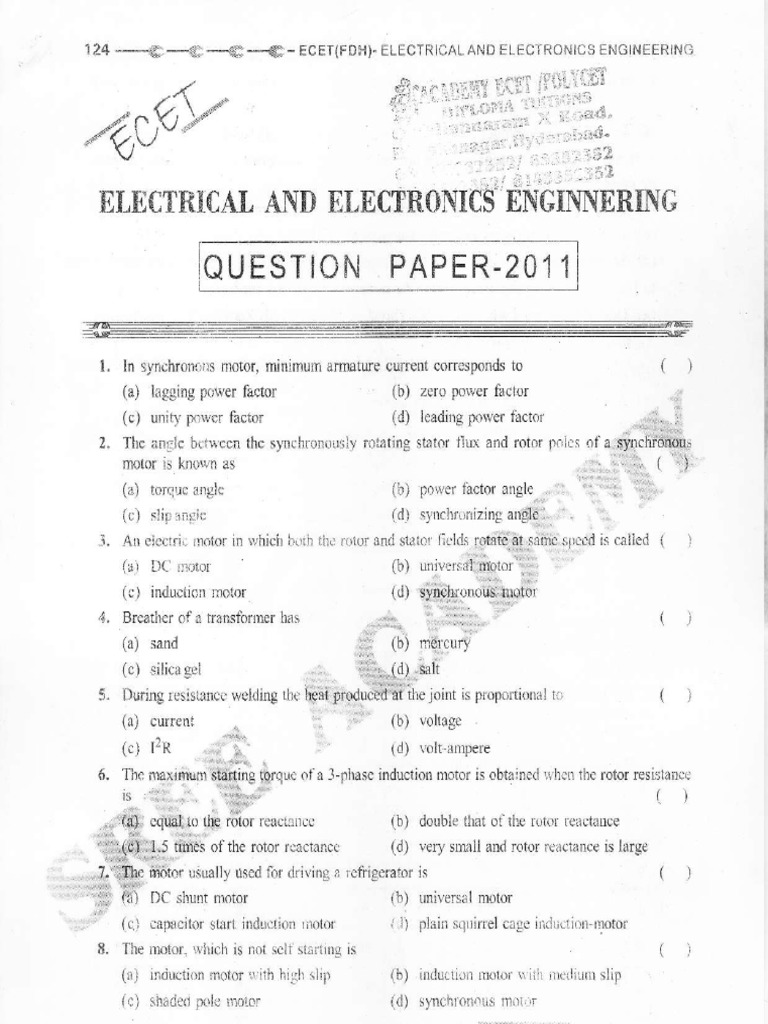 Electrical Engineering Question Paper 2011 | PDF | Nature | Electric Power