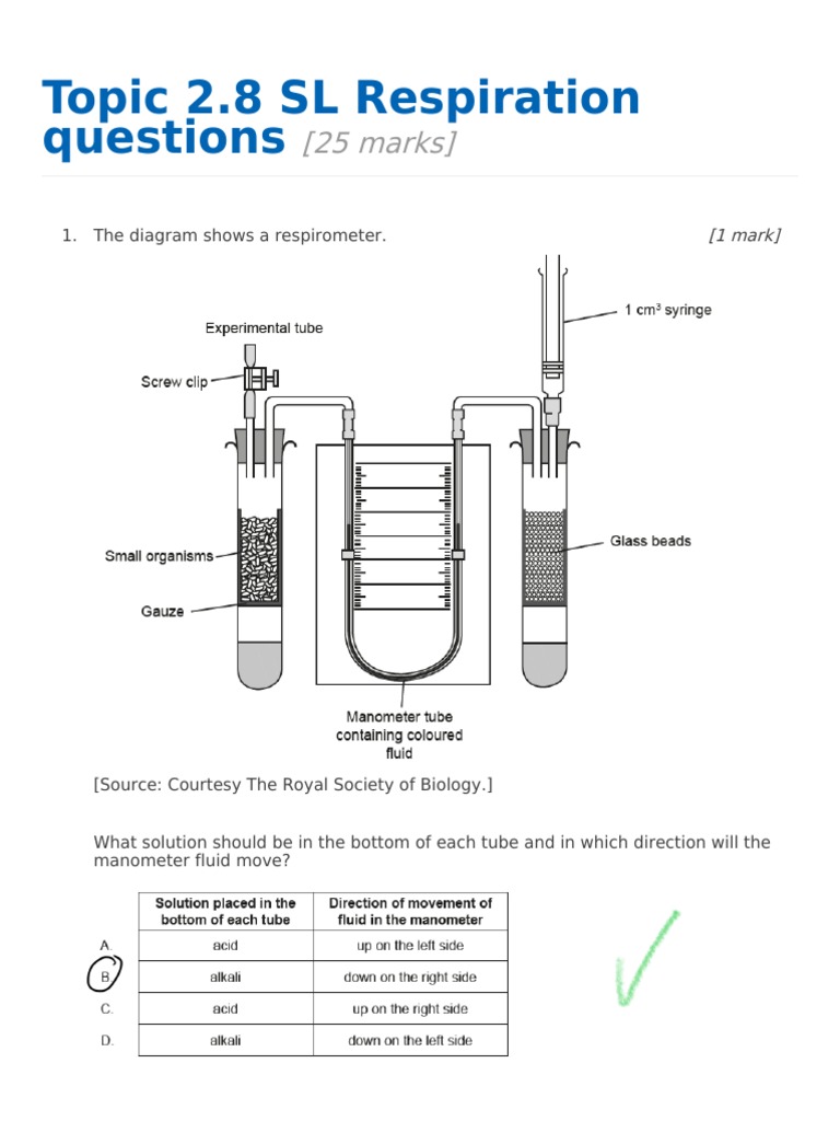 Topic 2.8 SL Respiration Questions | PDF | Cellular Respiration | Glucose