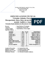 Especificaciones Técnicas. Viviendas Aisladas, Pareadas, Discapacitado: Físico, Físico Sin Movilidad Reducida, Mental, Auditivo y Visual