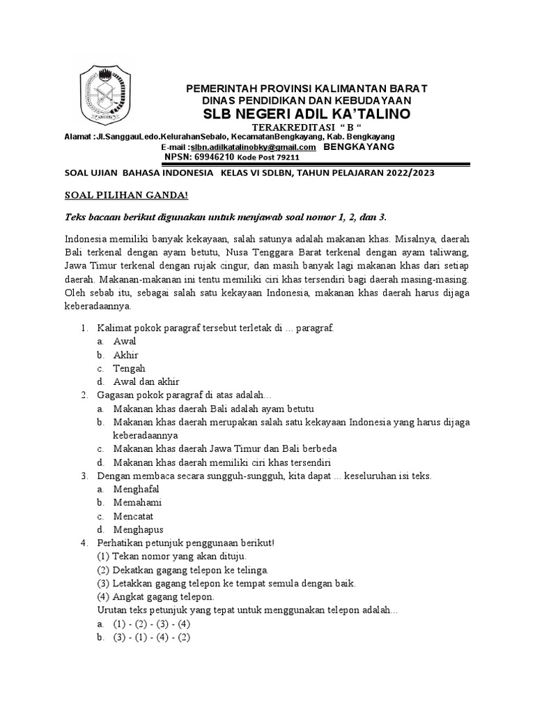 Soal Ujian Bahasa Indonesia Pdf