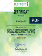 E-Sertifikat Webinar Dampak Paparan Merkuri Dari Kegiatan Pertambangan Emas Skala Kecil (PESK) Terhadap Ibu Hamil Dan Anak - Anies Syahfitri