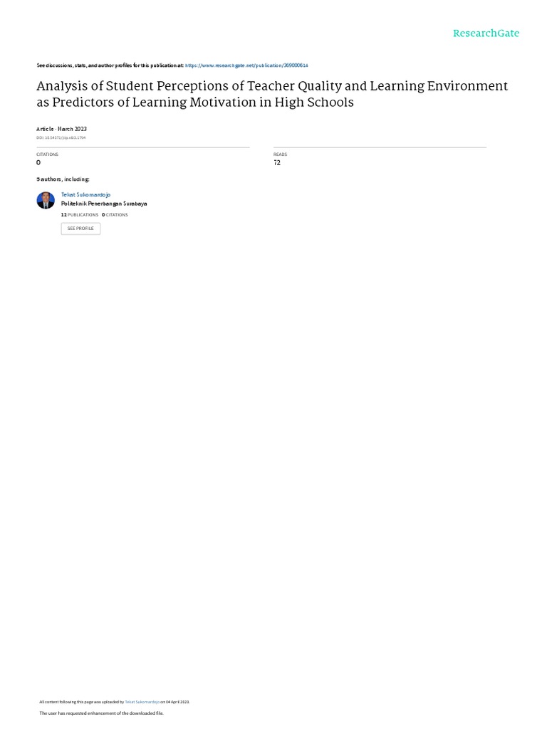 Teacher Quality and Learning Motivation Analysis | PDF | Motivational ...