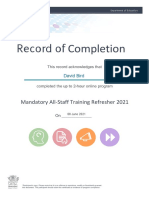 Record of Completion: Mandatory All-Staff Training Refresher 2021