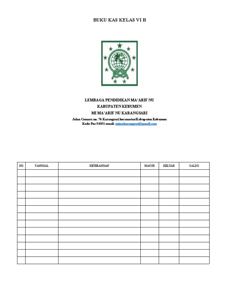 Cover BUKU KAS KELAS VI B PDF