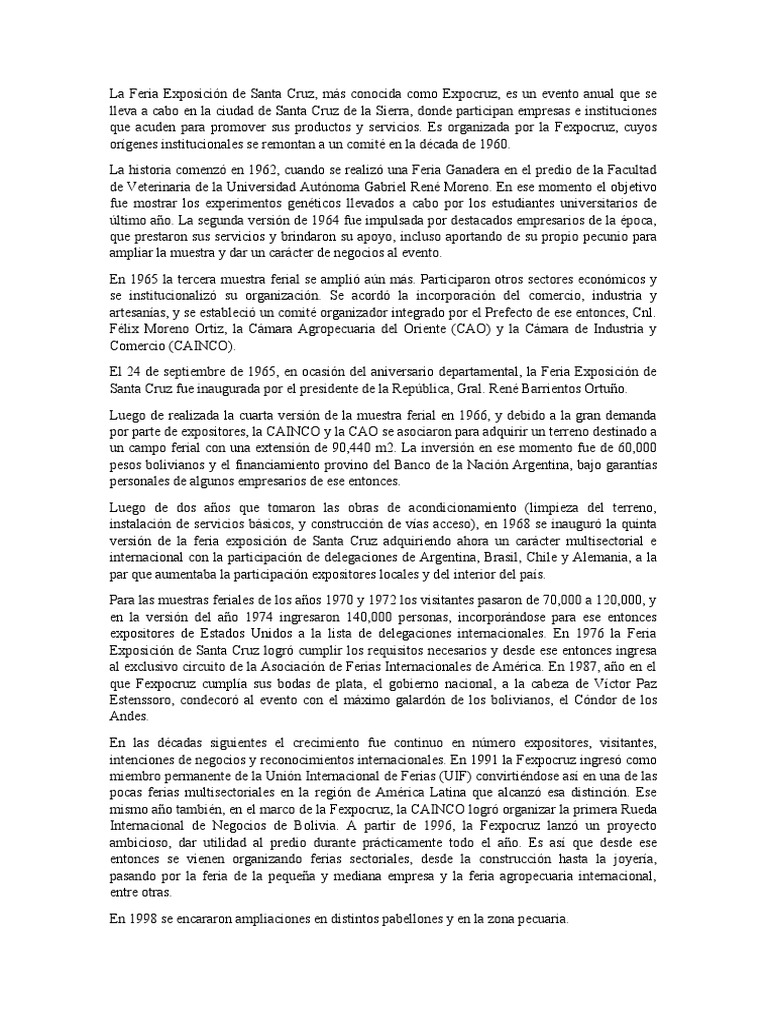 Historia de la Expocruz en Santa Cruz | PDF | Bolivia
