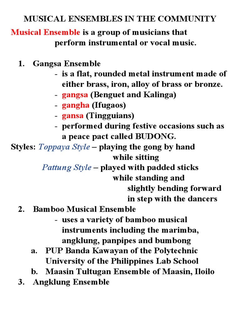 Music 6 Musical Ensembles in The Community PDF Musical