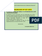 COMUNICADO #027-2022.: "Año Del Fortalecimiento de La Soberanía Nacional"