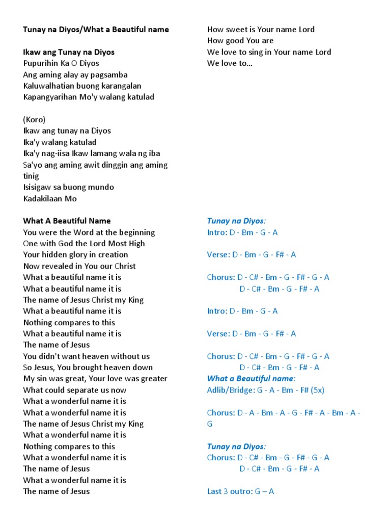 Tunay Na Diyos What A Beautiful Name Lyrics PDF