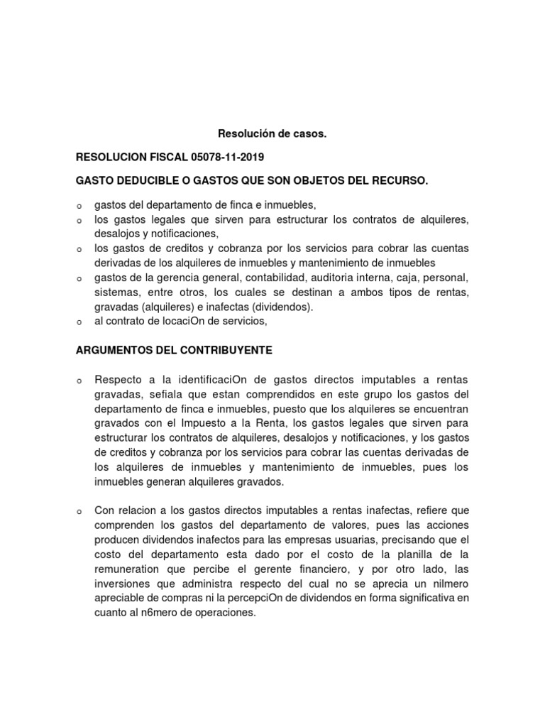 Gastos Deducibles y Resolución Fiscal 2019 | PDF | Impuesto sobre la ...